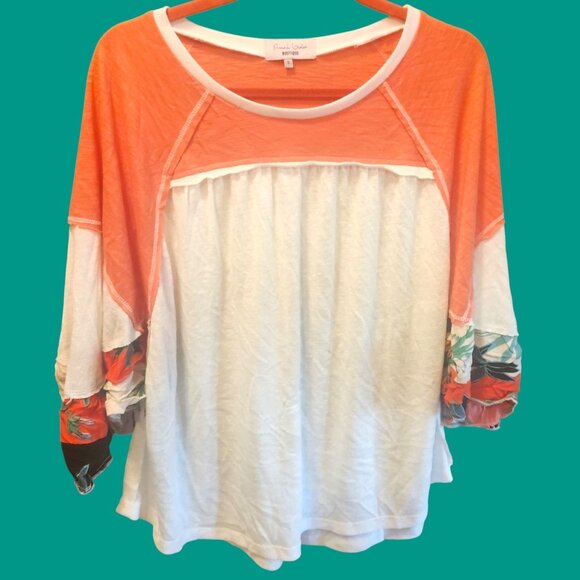 French Violet Boutique Boho Flutter Sleeve Peasant Shirt Women's Size Small - Picture 1 of 9
